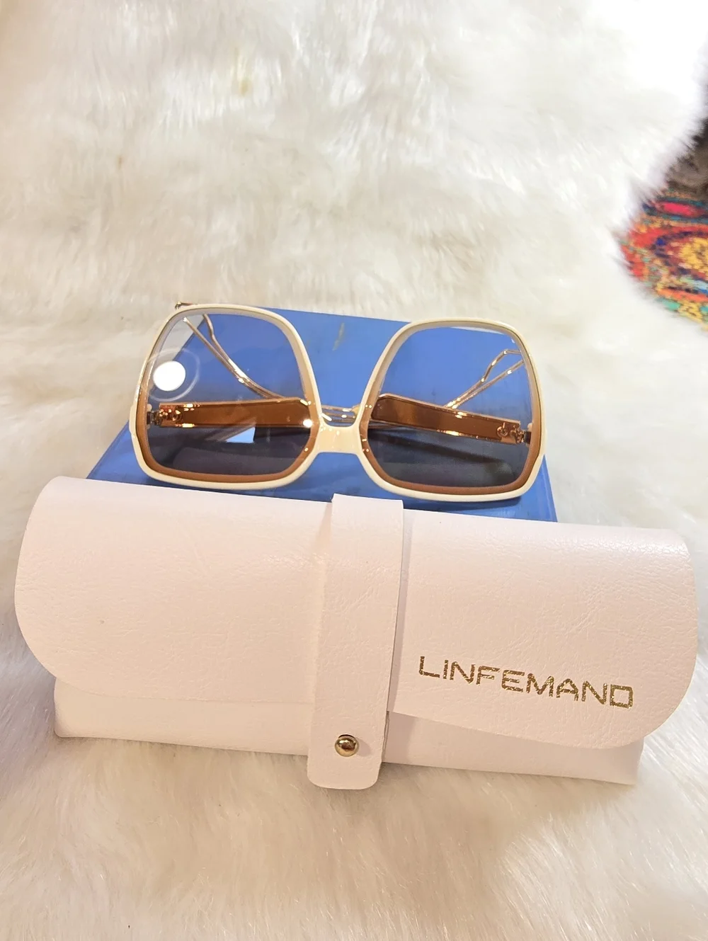 Linfemand Cream Oversized Square Women’s Sunglasses